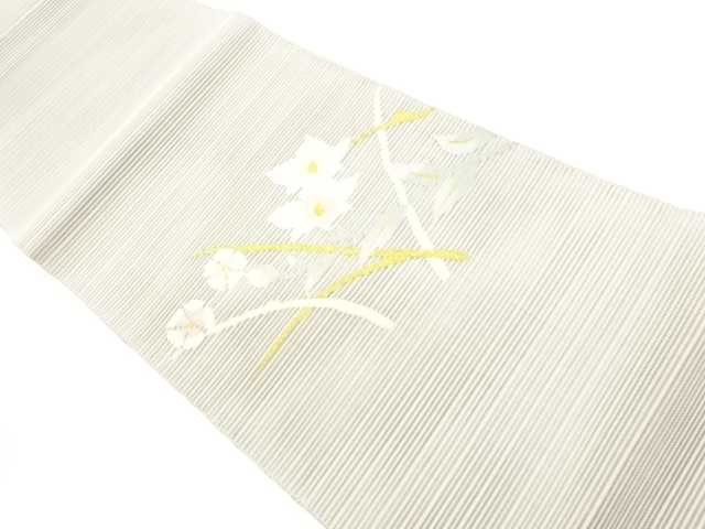 JAPANESE NAGOYA OBI FOR SUMMER / WOVEN FLORAL PLANTS